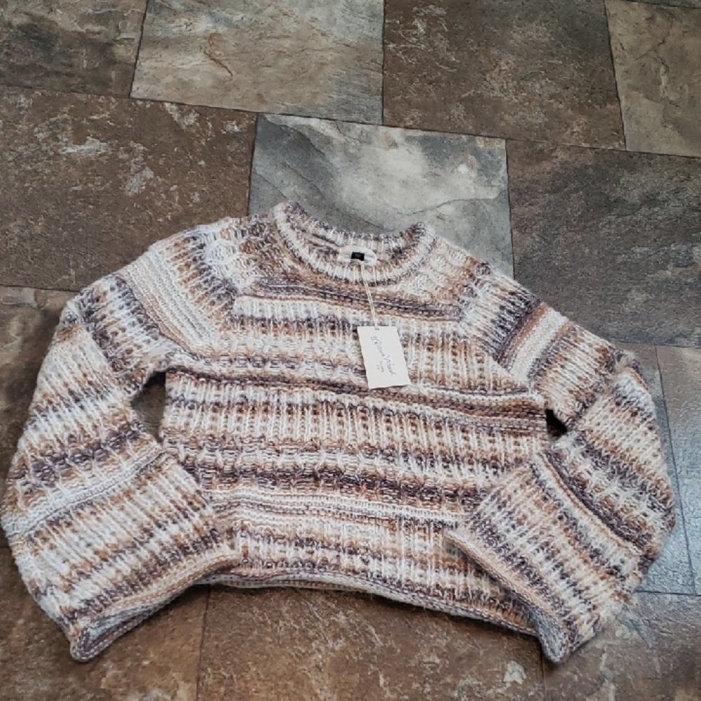 Universal Thread XS Brown Cream Chunky Knit Crop Sweater Wide Sleeve - Picture 1 of 4